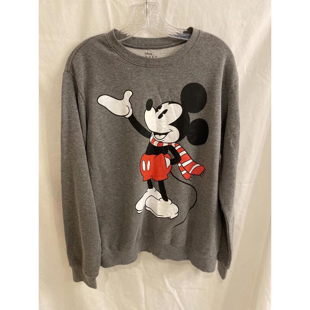 Disney Mickey Mouse L Heather Grey Pullover Soft Crewneck Unisex Sweatshirt